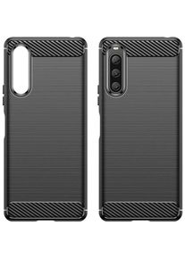 Cover-Discount Sony Xperia 10 V - Metall Carbon Look Hülle schwarz (Sony Xperia 10 V), Smartphone Hülle, Schwarz