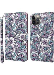 Cover-Discount iPhone 15 Plus - Etui Glitzer Effekt Paisley (Apple iPhone 15 Plus), Smartphone Hülle, Mehrfarbig