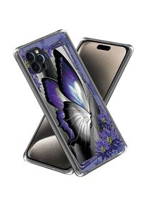 Cover-Discount iPhone 15 Pro - Cover Handyh&uuml;lle IMD Schmetterling violett (Apple iPhone 15 Pro), Smartphone H&uuml;lle, Violett