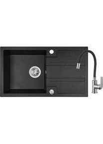 Lavo, Spülbecken, Sink with faucet SBBE711T Barbados black (76 cm, 44 cm)