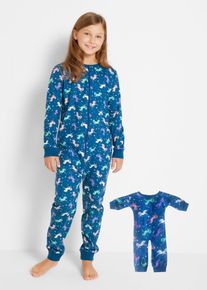 Pigiama intero e pigiama intero per bambola in cotone biologico (set 2 pezzi), Blu, Taglia 104/110, bonprix