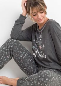 Pyjamas med ekologisk bomull - gr&aring; - storlek 36/38 (S) - bonprix