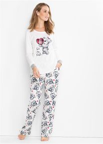 Pyjamas med flanellapplikation - vit - storlek 36/38 (S) - bonprix