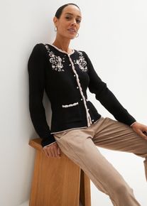 Söt folkdräktsinspirerad cardigan med broderi - svart - storlek 52/54 (XXL) - bonprix