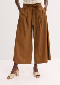 Byxa i poplin av bomullsmix + skärp (2 delar) - brun - storlek 44 - bonprix