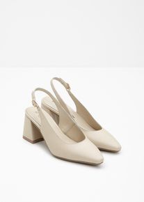 Slingbackpumps i skinn - beige - storlek 40 - bonprix