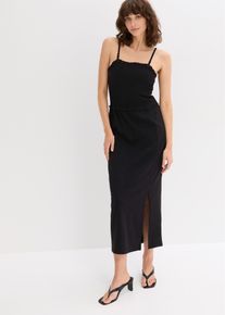 Smockad mellanl&aring;ng kl&auml;nning i stabil jersey med slits - svart - storlek 36/38 (S) - bonprix