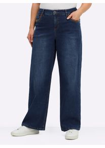sheego Dames Jeans met wijde pijpen en paspels in blue-stonewashed ,maat 50, Witt, 99% Katoen, 1% Elastan