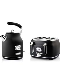 Westinghouse Retro Frühstücksset, 4-Schlitz Toaster + Wasserkocher 1,7L, Toaster, Schwarz