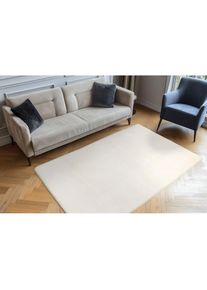 Obsession, Fellteppich &raquo;Milestone 600&laquo; fellf&ouml;rmig 45 mm H&ouml;he Kunstfell, Uni Farben, weich & kuschelig, Wohnzimmer, cream, Polyester, B : 200 cm 1 Stk.