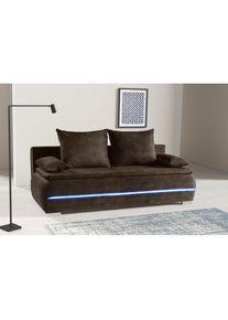 WERK2 , Schlafsofa »Tekla LED«, 2-Sitzer Schlafcouch mit Bettkasten & stylischer RGB-LED-Beleuchtung , blau/hgrau