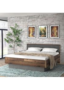 FORTE, Futonbett &raquo;Clif, Bettanlage, Old &ndash; Wood Vintage, Betonoptik Dunkelgrau&laquo; Liegefl&auml;che 180x200cm, mit gepolstertem Kopfteil aus Kunstleder, bis 