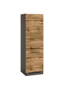 KOCHSTATION , K&uuml;hlumbauschrank &raquo;KS-Tulsa&laquo; 60 cm breit, 200 cm hoch, 2 T&uuml;ren, schwarzer Metallgriff, MDF Front , wotaneiche , grafit