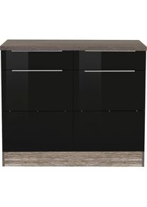 KOCHSTATION , Unterschrank &raquo;KS-Brindisi&laquo; 100 cm breit, viel Stauraum , schwarz Hochglanz/eiche vintage