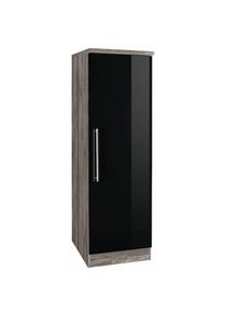 KOCHSTATION , Seitenschrank &raquo;KS-Samos&laquo; 50 cm breit , schwarz Hochglanz/Eiche vintage , eichefarben vintage