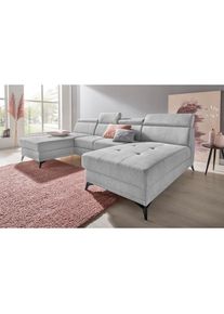 Inosign , Wohnlandschaft &raquo;Cardiz U-Form&laquo; inkl.Kopfteilverstellung und Federkern wahlweise mit Bettfunktion , hellgrau