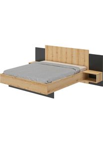 Gami, Bett &raquo;Mimizan&laquo; mit 2 Nachttischen, Eiche Helvezia - schwarz + Eiche Helvezia/Schwarz + Eiche Helvezia, Liegefl&auml;che L&auml;nge Breite: 200 cm x 160 cm