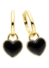 Aniston JEWELRY & WATCHES, Damen, Paar Creolen &raquo;Schmuck Geschenk mit Emaille Herzeinh&auml;nger schwarz&laquo; Einh&auml;nger abnehmbar, gelbgoldfarben-schwarz, 
