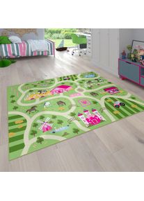 Paco Home , Kinderteppich »Bino 560« rechteckig 4 mm Höhe Kurzflor, Straßen-Spiel-Teppich, Motiv Bauernhof, Kinderzimmer , grün , Obermaterial:...
