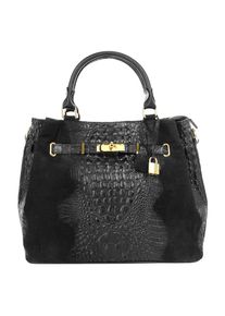 CLUTY, Damen, Henkeltasche echt Leder, Made in Italy, schwarz, schwarz, Breite 38 cm x H&ouml;he 26 cm x Tiefe 20 cm