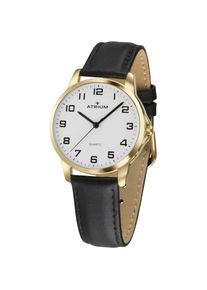 Atrium, Damen, Quarzuhr Armbanduhr, Damenuhr, Lederarmband, schwarz-goldfarben, schwarz-goldfarben, Schn&ouml;rkellose Damenarmbanduhr