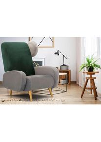 Home Affaire, Sessel &raquo;Gox Ohrensessel&laquo; in au&szlig;ergew&ouml;hnlicher stylischer Optik, grau/gr&uuml;n, Struktur fein ( 100% Polyester);Samtoptik (100% Polyester), 