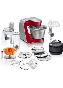 Bosch , Küchenmaschine »Serie 4 MUM56740, Durchlaufschnitzler/Mixer/Fleischw./Zitr.presse, rot«, Schüssel 3,9l Edelstahl, spülm.fest, 4 Scheiben, 3...