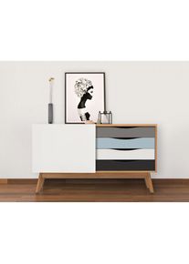 WOODMAN, Sideboard &raquo;Hilla&laquo; Kommode im angesagten skandinavischen Look, Breite 130 cm, FSC , eiche/blau/braun, B/H/T: 130 cm x 71 cm x 45 cm, eiche/