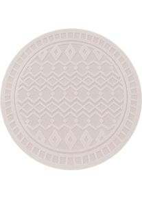 Paco Home, Teppich &raquo;Livorno 671&laquo; rund 14 mm H&ouml;he Uni-Farben, Scandi, Rauten Muster, Hoch-Tief Effekt, Outdoor geeignet, creme, Polypropylen, &Oslash; 120 cm 