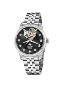Jaguar , Automatikuhr, Armbanduhr, Damenuhr, offene Unruh in Herzform, Saphirglas, Swiss Made , silberfarben-schwarz , Ansprechende Automatikuhr...