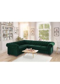 Home Affaire , Chesterfield-Sofa &raquo;Duc Ecksofa L-Form&laquo; hochwertige Knopfheftung im R&uuml;cken, Samtoptik mit changierender Optik , gr&uuml;n
