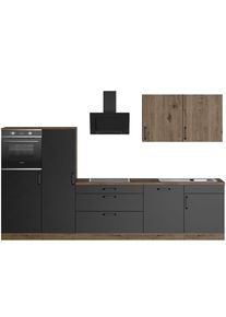 Wiho-Küchen wiho Küchen , Küchenzeile »Elba« wahlweise mit Hanseatic E-Geräten, Breite 330 cm , Küche: schwarz + Korpus: Halifax eichefarben Braun +...