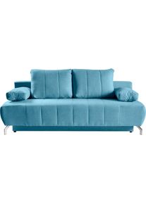 WERK2 , Schlafsofa »Troya«, 2-Sitzer Sofa und Schlafcouch mit Federkern & Bettkasten , hellblau