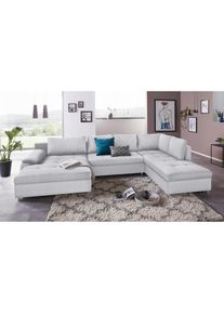 Sit & More sit&more, Wohnlandschaft &raquo;Labene U-Form&laquo; wahlweise mit Bettfunktion und Bettkasten, silber, Struktur fein (95% Polyester, 5% Polyamid);Luxus-