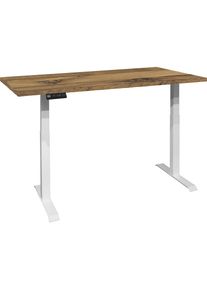 M&auml;usbacher M&auml;usbacher, Schreibtisch &raquo;Big System Office&laquo; Breite 160 cm, elektrisch h&ouml;henverstellbar, wei&szlig; matt / plankeneiche + wei&szlig; matt + plankeneiche, B/H/T: 