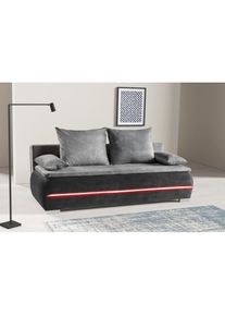 WERK2 , Schlafsofa »Tekla LED«, 2-Sitzer Schlafcouch mit Bettkasten & stylischer RGB-LED-Beleuchtung , anthr/hgrau