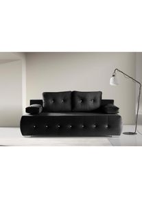 WERK2 , Schlafsofa »Monaco«, 2-Sitzer Schlafcouch mit Bettkasten & funkelnden Ziersteinchen , schwarz