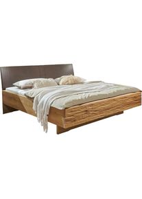 Wiemann , Futonbett »Cordoba«, Absetzungen in Riffholz Polsterkopfteil in Kunstleder Mocca , Bianco-Eiche + Mocca + Riffholz