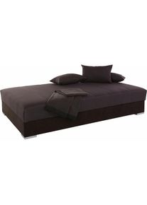 Hapo , Polsterliege mit Bettkasten , anthrazit Strukturstoff/schwarz Microvelours