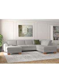 Sit & More sit&more, Wohnlandschaft &raquo;Dundee U-Form&laquo; mit Federkern und Massivholzf&uuml;&szlig;en, wahlweise mit Kopfteilverstellung, silber, B/H/T: 338 cm x 86 cm x 219 cm,
