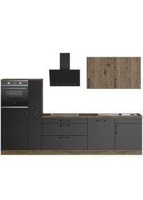 Wiho-Küchen wiho Küchen , Küchenzeile »Elba« wahlweise mit Hanseatic E-Geräten, Breite 310 cm , Küche: schwarz + Korpus: Halifax eichefarben Braun +...
