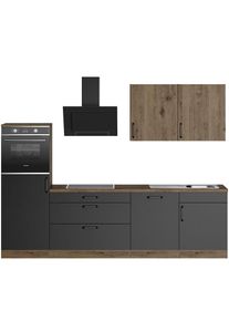 Wiho-Küchen wiho Küchen , Küchenzeile »Elba« wahlweise mit Hanseatic E-Geräten, Breite 280 cm , Küche: schwarz + Korpus: Halifax eichefarben Braun +...