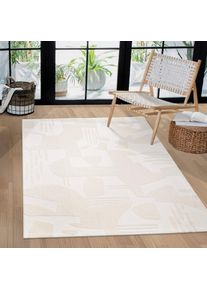 Paco Home , Teppich »Luzern 655« rechteckig 13 mm Höhe Kurzflor, Uni Farben, Hoch-Tief-Struktur, Scandi Design , Creme , Obermaterial: 100%...
