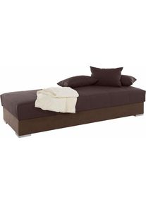 Hapo , Polsterliege, mit Bettkasten , dunkelbraun Strukturstoff/braun Microvelours