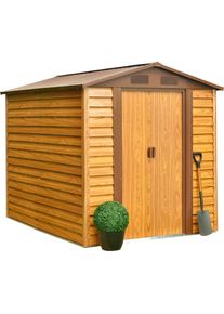 Pergart, Ger&auml;tehaus &raquo;Frankfurt II 86&laquo; Metall, mit Satteldach und integrierter Schiebet&uuml;r im Blockhausstil, holzfarben, Metall, holzfarben