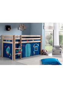 Vipack, Hochbett &raquo;Pino, Spielbett massiv Kiefer, stabil gebaut, 3 Korpusfarben zur Wahl&laquo; inkl. Rolllattenrost, Leiter und Absturzschutz, mit oder ohne