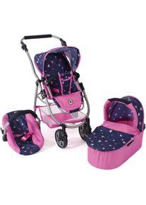 Bayer Chic 2000 CHIC2000, Kombi-Puppenwagen &raquo;Emotion 2.0 Butterfly, rosa&laquo; inkl. Babywanne, Sportwagenaufsatz und Autositz, Butterfly blau, Kombi-Puppenwagen