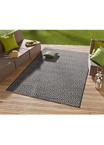 Hanse Home, Teppich &raquo;Karo&laquo; rechteckig 8 mm H&ouml;he In- & Outdoor, L&auml;ufer, Wetterfest, Raute, Balkon, Garten, Flur, schwarz, Kunstfaser, B : 140 cm 1 Stk.