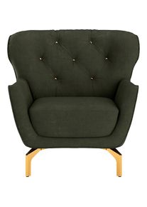 Sit & More sit&more, Sessel &raquo;Orient 3&laquo; inkl. 1 Zierkissen mit Strass-Stein, goldfarbene Metallf&uuml;&szlig;e, dunkelgr&uuml;n, 100% Polyester, Struktur, dunkelgr&uuml;n