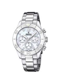 Festina, Damen, Chronograph &raquo;Boyfriend Collection&laquo; Armbanduhr, Quarzuhr, Damenuhr, Stoppfunktion, Edelstahlarmband, silberfarben-perlmuttfarben, 